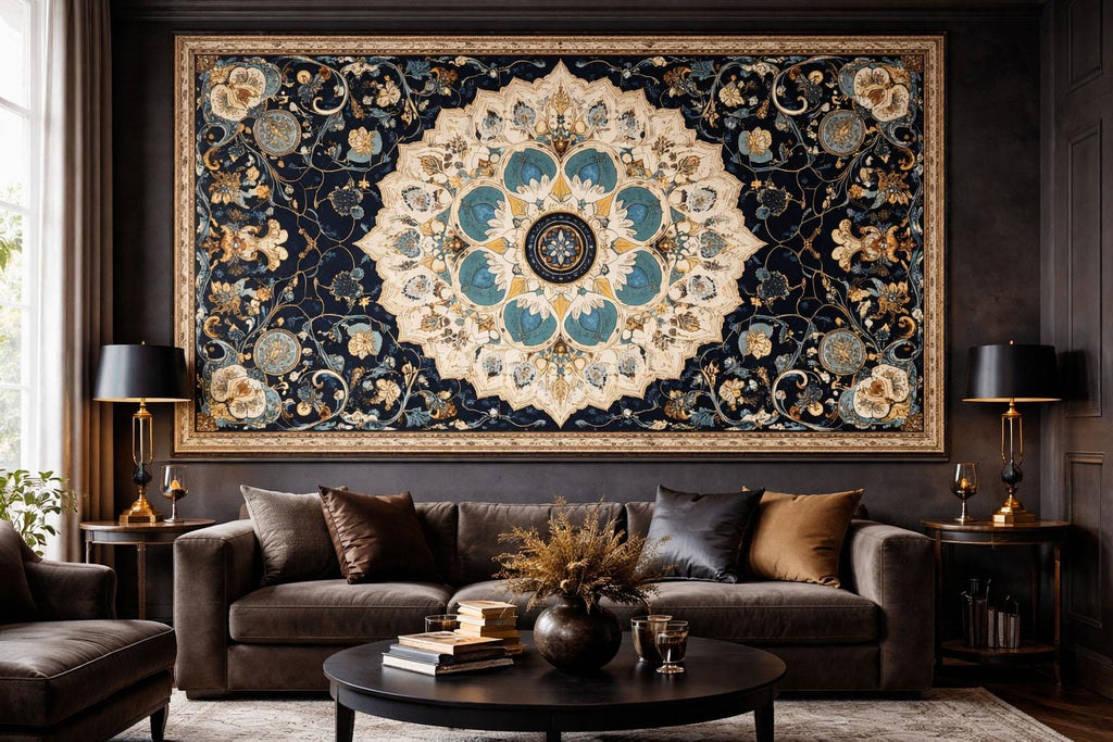 Navy Blue And Gold Mandala Wallpaper Large Persian Style Wall Decal Boho Floral Mural Peel And Stick Wallpaper Luxury Living Room Wall Art