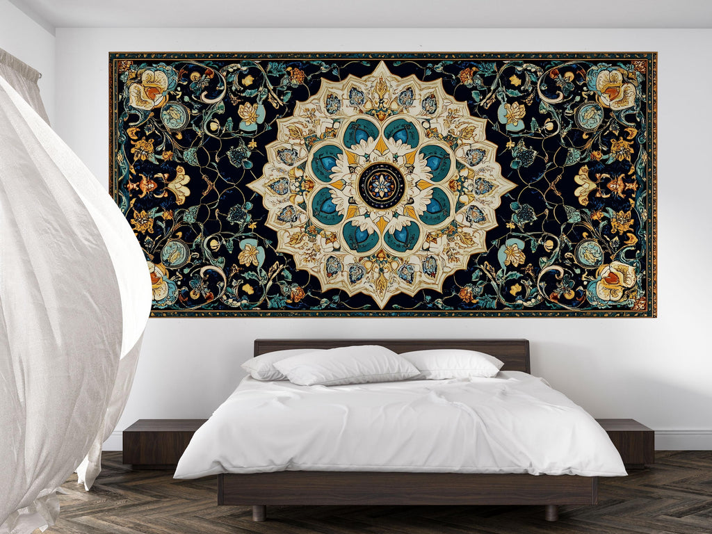 Navy Blue And Gold Mandala Wallpaper Large Persian Style Wall Decal Boho Floral Mural Peel And Stick Wallpaper Luxury Living Room Wall Art