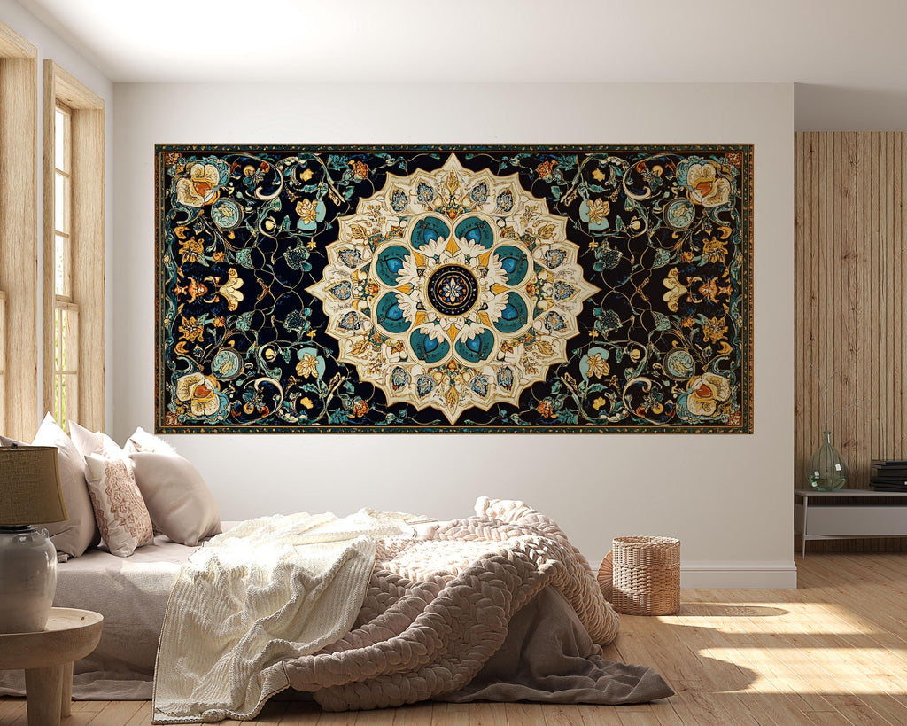 Navy Blue And Gold Mandala Wallpaper Large Persian Style Wall Decal Boho Floral Mural Peel And Stick Wallpaper Luxury Living Room Wall Art