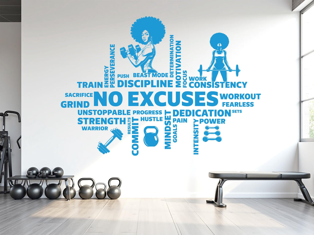 No Excuses Workout Vinyl Gym Wall Decal, Inspirational Words, Gym Decal, Fitness Collage, Gym Wall Art Gym Wall Decor Motivational Art 782LU