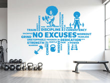Load image into Gallery viewer, No Excuses Workout Vinyl Gym Wall Decal, Inspirational Words, Gym Decal, Fitness Collage, Gym Wall Art Gym Wall Decor Motivational Art 782LU