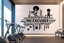 Load image into Gallery viewer, No Excuses Workout Vinyl Gym Wall Decal, Inspirational Words, Gym Decal, Fitness Collage, Gym Wall Art Gym Wall Decor Motivational Art 782LU