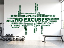 Load image into Gallery viewer, No Excuses Workout Vinyl Gym Wall Decal, Inspirational Words, Gym Decal, Fitness Collage, Gym Wall Art Gym Wall Decor Motivational Art 783LU