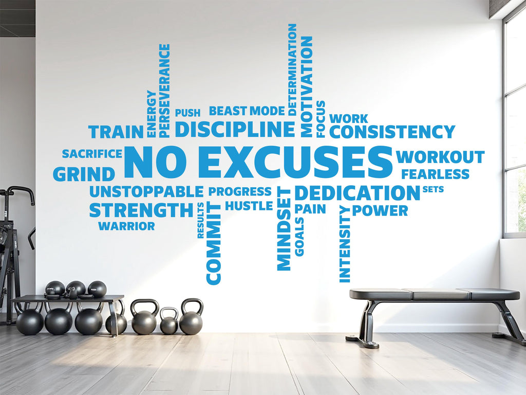 No Excuses Workout Vinyl Gym Wall Decal, Inspirational Words, Gym Decal, Fitness Collage, Gym Wall Art Gym Wall Decor Motivational Art 783LU