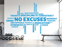 Load image into Gallery viewer, No Excuses Workout Vinyl Gym Wall Decal, Inspirational Words, Gym Decal, Fitness Collage, Gym Wall Art Gym Wall Decor Motivational Art 783LU