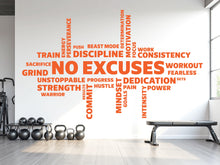 Load image into Gallery viewer, No Excuses Workout Vinyl Gym Wall Decal, Inspirational Words, Gym Decal, Fitness Collage, Gym Wall Art Gym Wall Decor Motivational Art 783LU