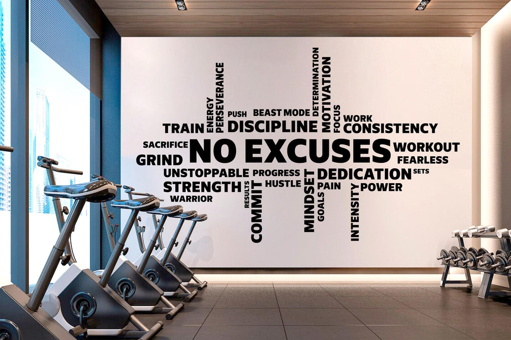No Excuses Workout Vinyl Gym Wall Decal, Inspirational Words, Gym Decal, Fitness Collage, Gym Wall Art Gym Wall Decor Motivational Art 783LU