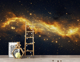 Abstract Cosmic Nebula Wallpaper, Liquid Gold Galaxy Wall mural, Luxury Space Decor, Celestial Peel and stick