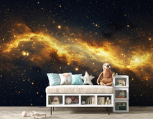Load image into Gallery viewer, Abstract Cosmic Nebula Wallpaper, Liquid Gold Galaxy Wall mural, Luxury Space Decor, Celestial Peel and stick