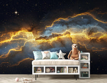 Load image into Gallery viewer, Abstract Cosmic Nebula Wallpaper, Liquid Gold Galaxy Wall mural, Luxury Space Decor, Celestial Peel and stick