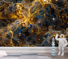 Load image into Gallery viewer, Abstract Cosmic Nebula Wallpaper, Liquid Gold Galaxy Wall mural, Luxury Space Decor, Celestial Peel and stick