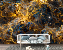 Load image into Gallery viewer, Abstract Cosmic Nebula Wallpaper, Liquid Gold Galaxy Wall mural, Luxury Space Decor, Celestial Peel and stick