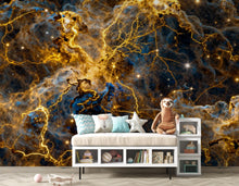 Load image into Gallery viewer, Abstract Cosmic Nebula Wallpaper, Liquid Gold Galaxy Wall mural, Luxury Space Decor, Celestial Peel and stick