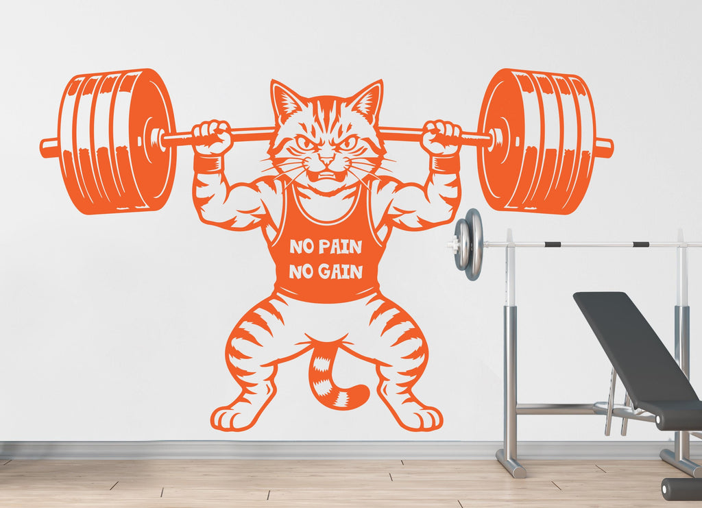 Angry Cat Gym Wall Decal Bodybuilder fitness Decor Workout Art Vinyl Gym Wall Stickers Bedroom Gym Workout Skull Motivation 364DE
