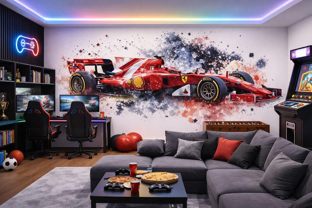 Formula Racing Car Wallpaper Red Race Car Wall Decal Gaming Room Wall Mural Sports Car Art Peel And Stick Wallpaper Teen Bedroom Decor