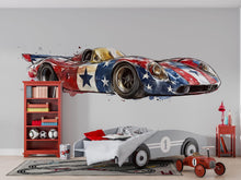 Load image into Gallery viewer, Patriotic Race Car Wallpaper American Flag Sports Car Wall Decal Boys Room Racing Wall Mural Peel And Stick Wallpaper Kids Car Decor