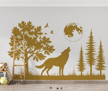 Load image into Gallery viewer, Large Wolf Moon Wall Decal | Minimalist Bedroom Art | Forest Nursery Decor | Removable Vinyl Sticker | Wildlife Lover Gift