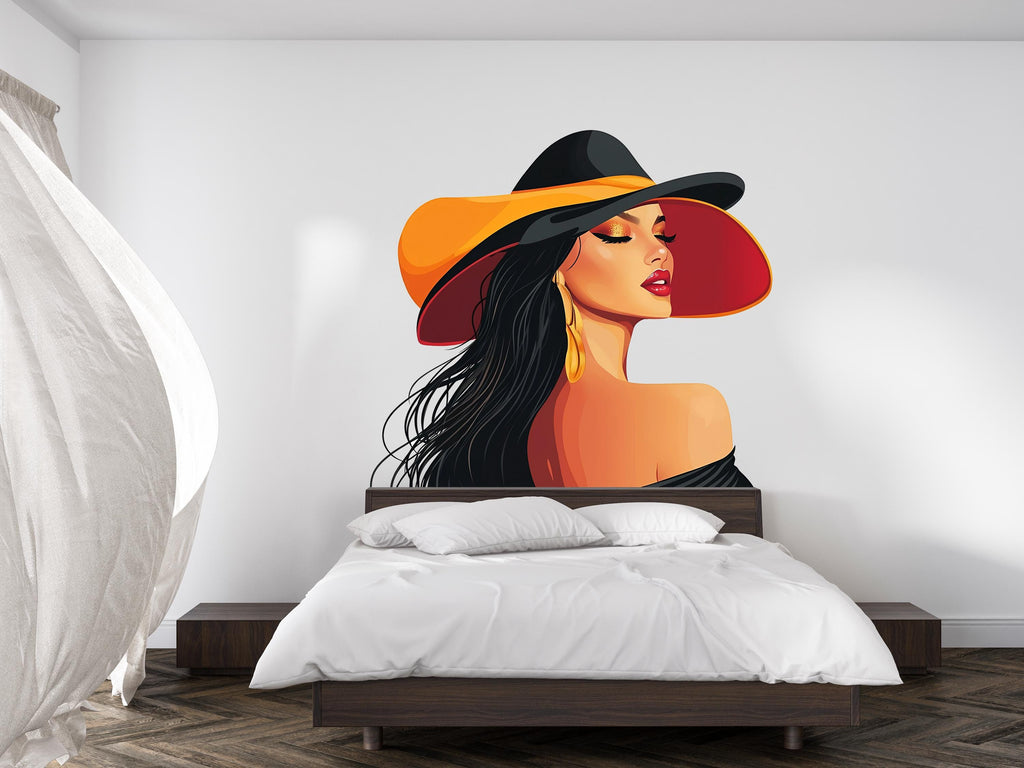 Fashion Lady Wall Sticker, Woman Face Decal, Glam Wall Art, Beauty Salon Decor, Modern Girl Room Sticker, 103gm