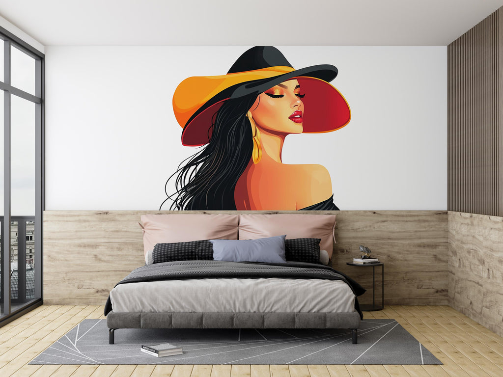 Fashion Lady Wall Sticker, Woman Face Decal, Glam Wall Art, Beauty Salon Decor, Modern Girl Room Sticker, 103gm