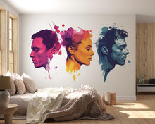 Load image into Gallery viewer, Abstract Face Wall Decal, Color Portrait Sticker, Modern Wall Art, Couple Profile Decor, Artistic Room Mural, 107gm