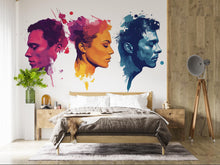 Load image into Gallery viewer, Abstract Face Wall Decal, Color Portrait Sticker, Modern Wall Art, Couple Profile Decor, Artistic Room Mural, 107gm
