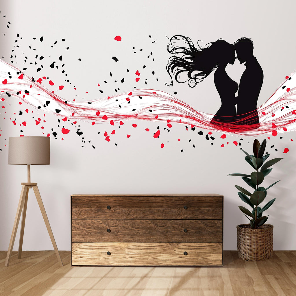Couple Wall Decal, Romantic Love Sticker, Kiss Silhouette Wall Art, Bedroom Wall Decor, Modern Love Mural, 108gm