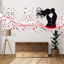 Load image into Gallery viewer, Couple Wall Decal, Romantic Love Sticker, Kiss Silhouette Wall Art, Bedroom Wall Decor, Modern Love Mural, 108gm