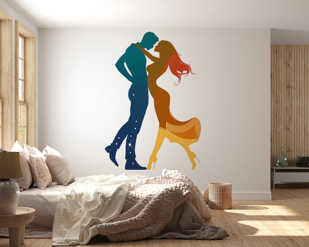 Couple Wall Decal, Romantic Silhouette Sticker, Love Wall Art, Bedroom Decor, Modern Couple Mural, 109gm