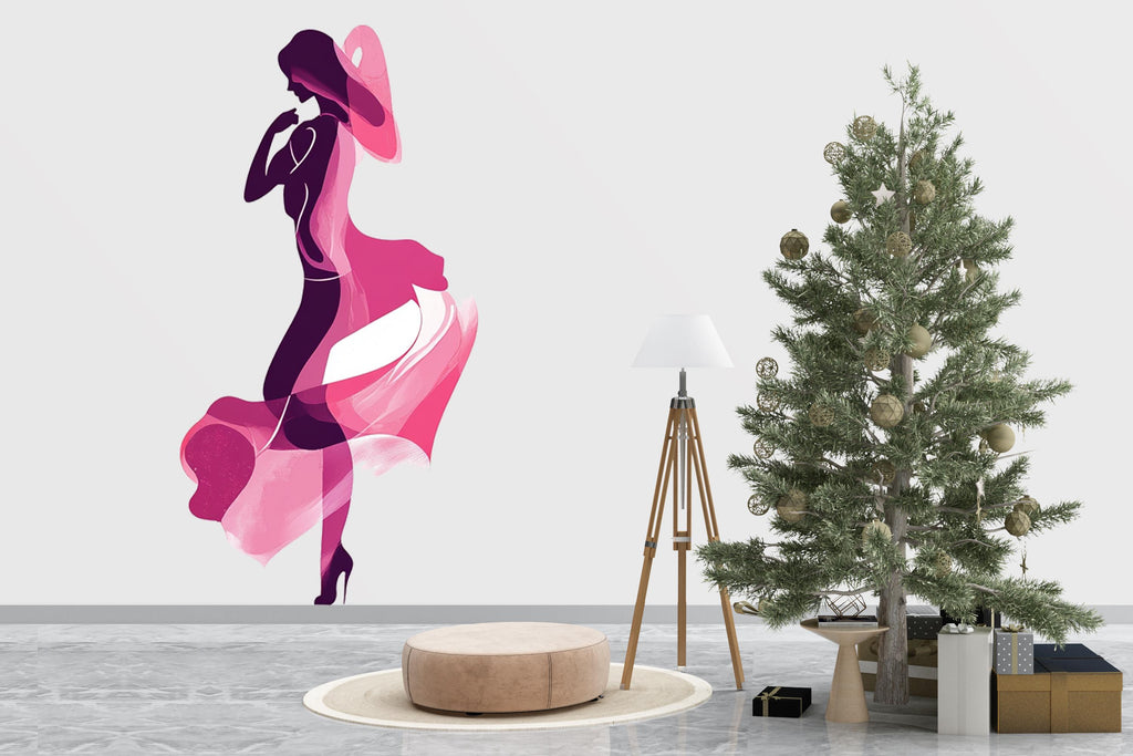 Pink Fashion Lady Wall Decal, Woman Silhouette Sticker, Glam Wall Art, Girl Room Decor, Boutique Wall Mural, 110gm