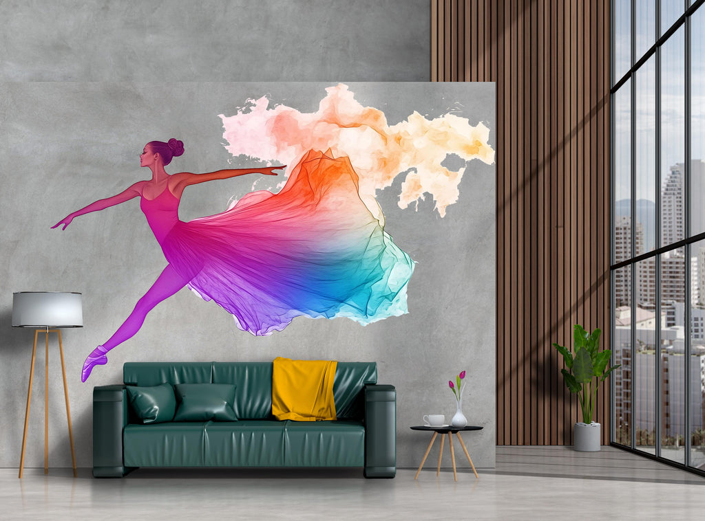 Ballerina Wall Decal, Rainbow Dance Sticker, Ballet Wall Art, Girl Room Decor, Colorful Dancer Mural, 111gm