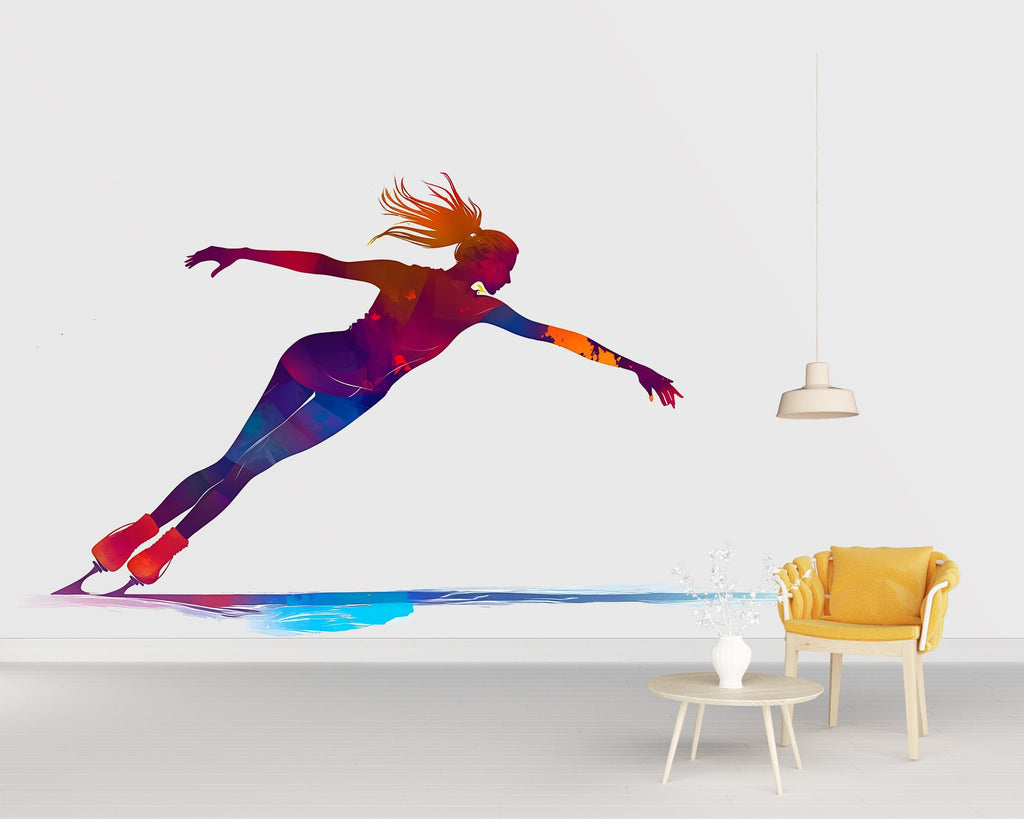 Ice Skater Wall Decal, Figure Skating Sticker, Sports Wall Art, Girl Room Decor, Skating Mural, 113gm