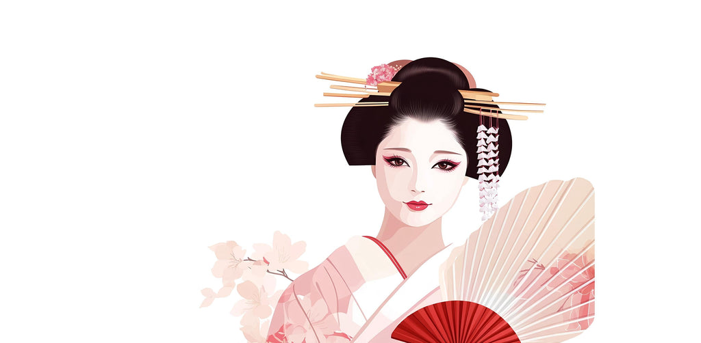 Geisha Wall Decal, Japanese Woman Sticker, Asian Wall Art, Soft Pink Bedroom Decor, Elegant Portrait Mural, 115gm
