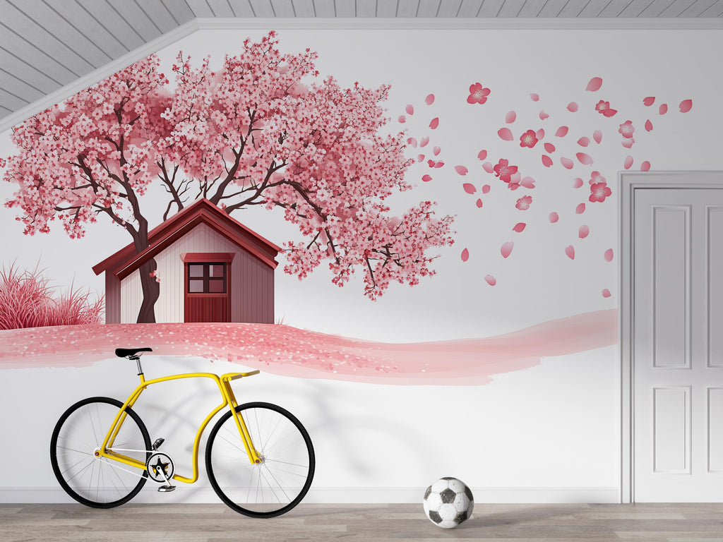 Cherry Blossom Wall Decal, Pink Tree Sticker, Nursery Wall Art, Baby Room Decor, Floral House Mural, 118gm