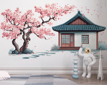Load image into Gallery viewer, Cherry Blossom Wall Decal, Japanese House Sticker, Kids Room Wall Art, Pink Tree Mural, Nursery Decor, 119gm