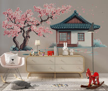 Load image into Gallery viewer, Cherry Blossom Wall Decal, Japanese House Sticker, Kids Room Wall Art, Pink Tree Mural, Nursery Decor, 119gm
