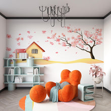 Load image into Gallery viewer, Cherry Blossom Wall Decal, Pink Tree House Sticker, Nursery Wall Art, Kids Room Decor, Floral Wall Mural, 121gm