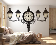 Load image into Gallery viewer, Vintage Clock Wall Decal, Street Lamp Wall Sticker, Retro Wall Art, Bedroom Decor, Classic Clock Mural, 124gm