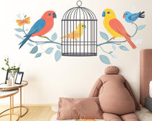 Load image into Gallery viewer, Bird Wall Decal, Colorful Bird Sticker, Birdcage Wall Art, Nursery Wall Decor, Kids Room Mural, 126gm