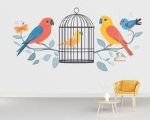 Load image into Gallery viewer, Bird Wall Decal, Colorful Bird Sticker, Birdcage Wall Art, Nursery Wall Decor, Kids Room Mural, 126gm