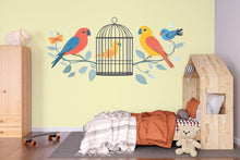 Load image into Gallery viewer, Bird Wall Decal, Colorful Bird Sticker, Birdcage Wall Art, Nursery Wall Decor, Kids Room Mural, 126gm