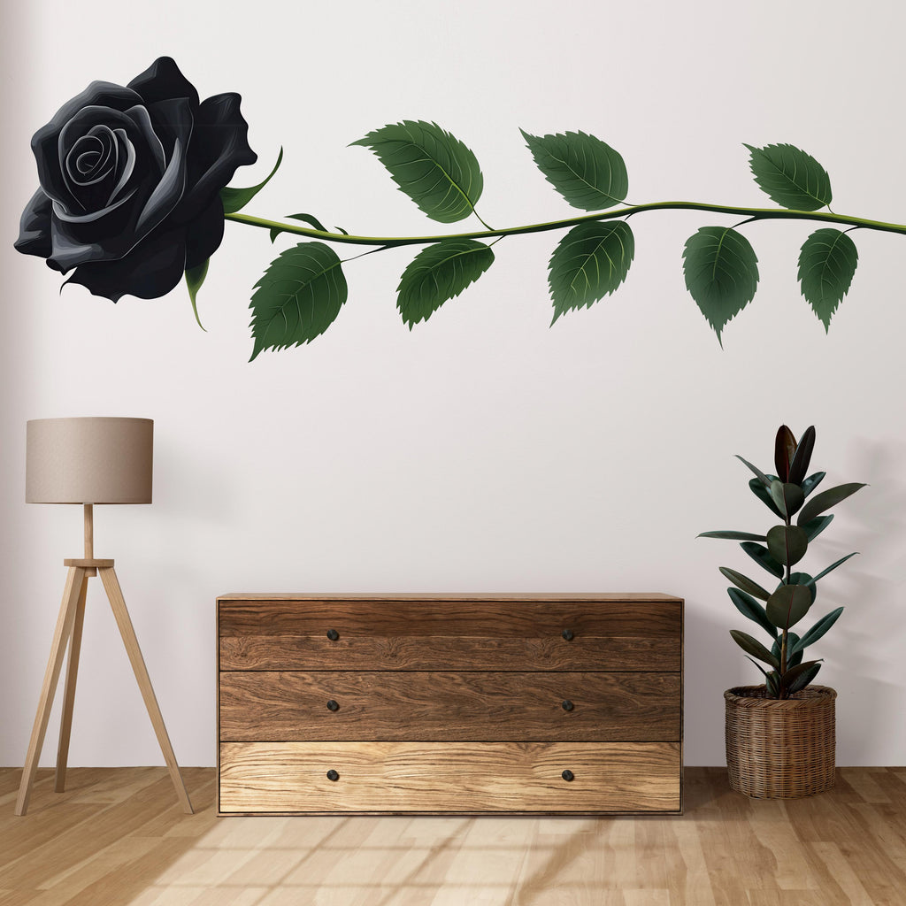 Black Rose Wall Decal, Gothic Flower Sticker, Floral Wall Art, Dark Botanical Decor, Modern Rose Mural, 130gm