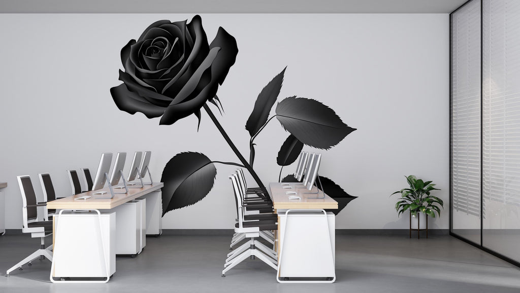 Black Rose Wall Decal, Gothic Rose Sticker, Dark Floral Wall Art, Bedroom Decor, Modern Botanical Mural, 131gm