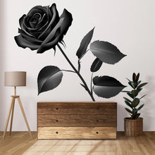 Load image into Gallery viewer, Black Rose Wall Decal, Gothic Rose Sticker, Dark Floral Wall Art, Bedroom Decor, Modern Botanical Mural, 131gm