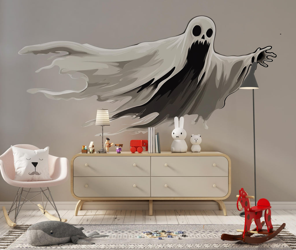 Flying Ghost Wall Decal, Halloween Wall Sticker, Spooky Kids Room Decor, Gothic Wall Art, Horror Mural, 134gm