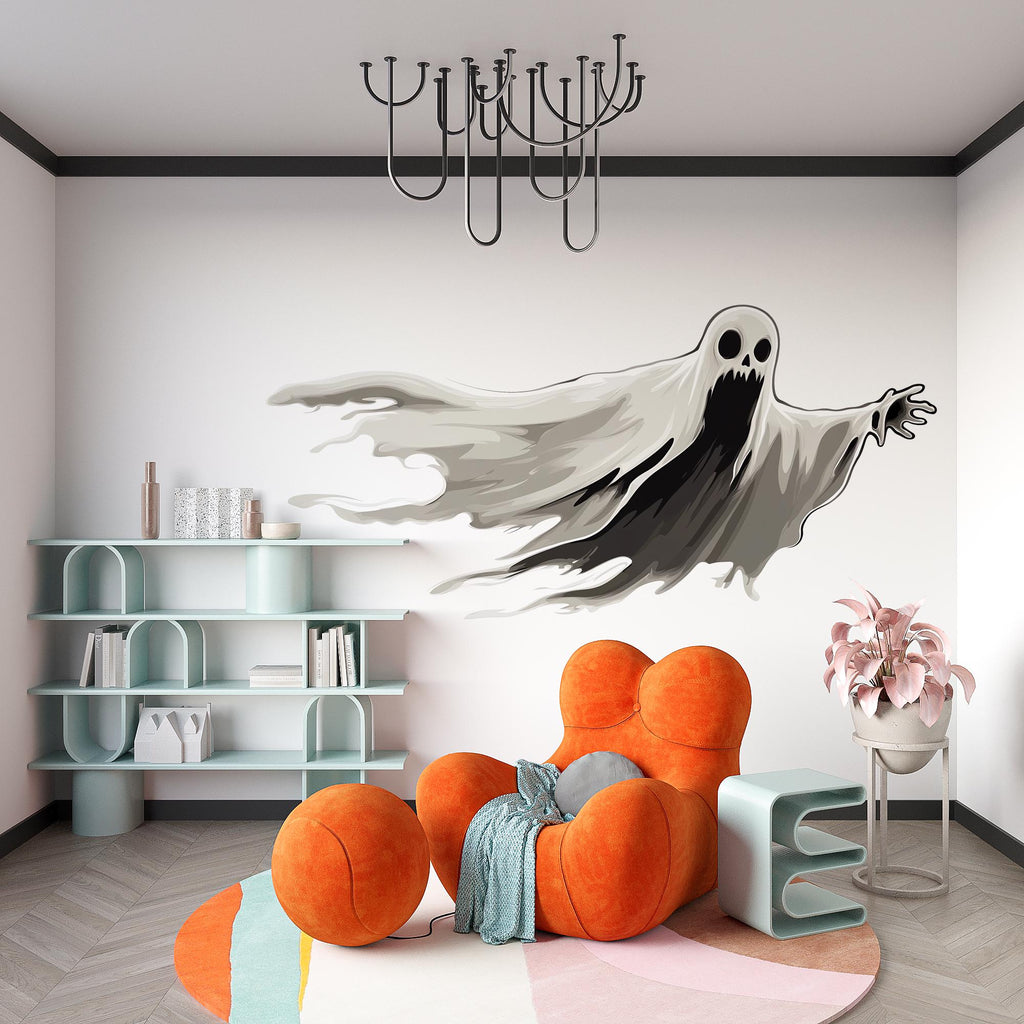 Flying Ghost Wall Decal, Halloween Wall Sticker, Spooky Kids Room Decor, Gothic Wall Art, Horror Mural, 134gm