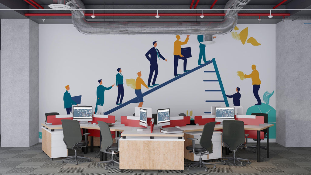 Teamwork Office Wall Decal, Business Growth Sticker, Corporate Wall Art, Leadership Mural, Motivational Office Decor, 135gm