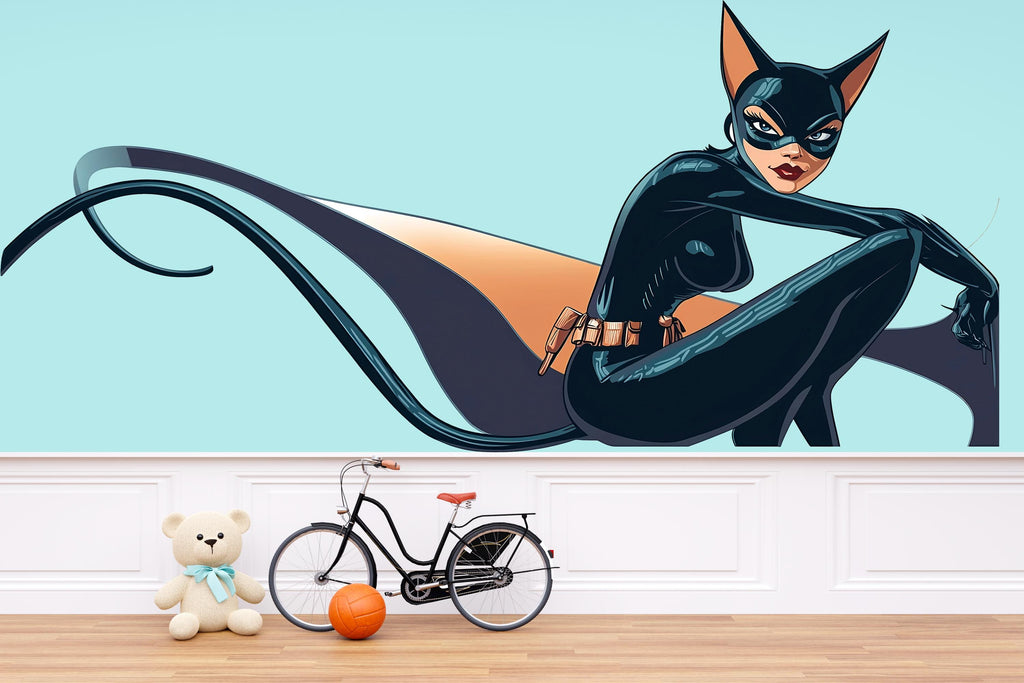 Cat Woman Wall Decal, Superhero Wall Sticker, Comic Wall Art, Girls Room Decor, Modern Hero Mural, 138gm