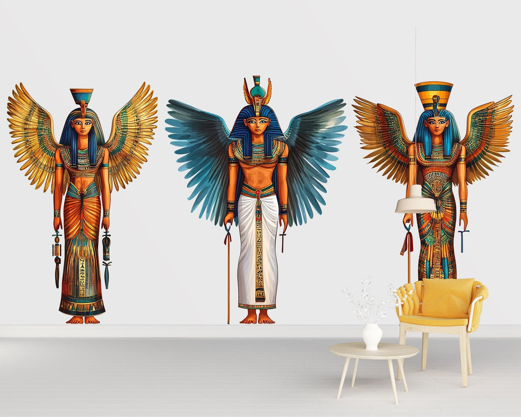 Egyptian Goddess Wall Decal, Winged Egyptian Art Sticker, Ancient Egypt Wall Art, Boho Decor, Mythology Mural, 140gm