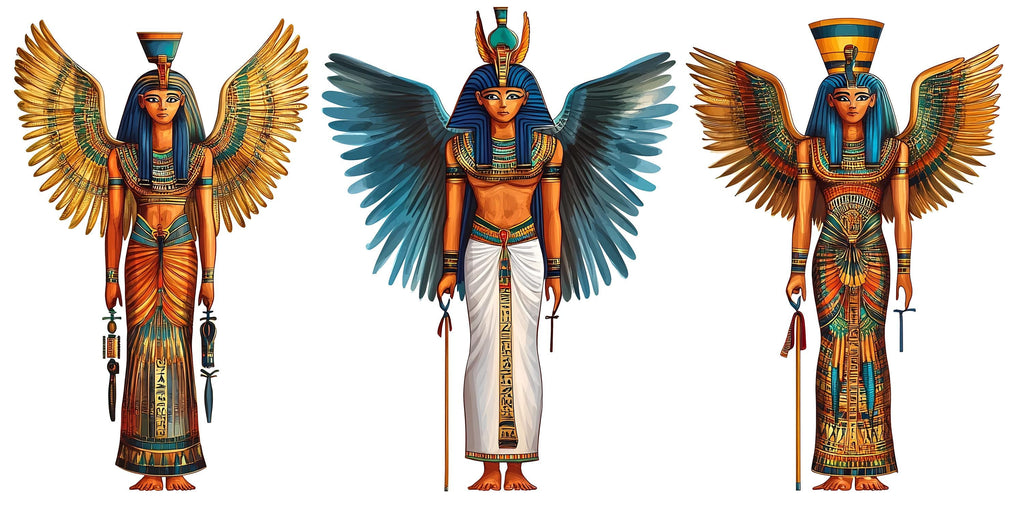 Egyptian Goddess Wall Decal, Winged Egyptian Art Sticker, Ancient Egypt Wall Art, Boho Decor, Mythology Mural, 140gm