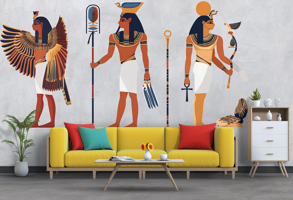 Egyptian Wall Decal, Ancient Egypt Sticker, Pharaoh Wall Art, Goddess Wall Decor, Boho Living Room Mural, 141gm